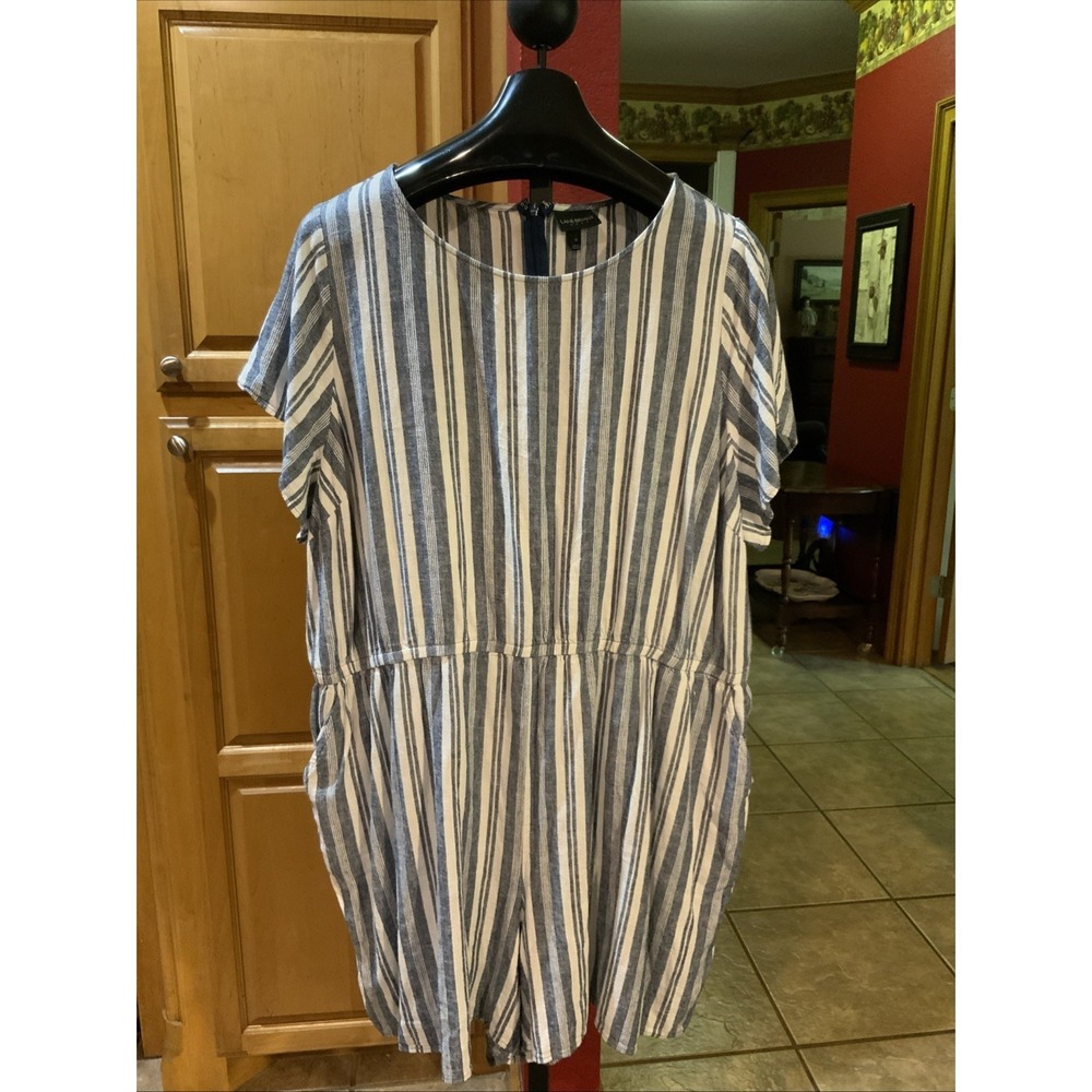 Lane Bryant Women's Striped Zip Back Linen Romper Shorts Size 28 2241